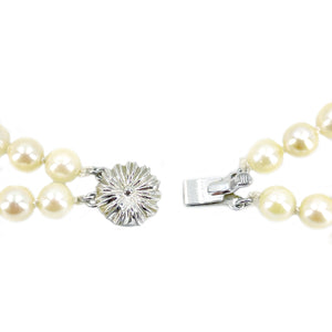 Vintage Double Strand Modernist Japanese Cultured Akoya Pearl Necklace -Sterling Silver 16.50 & 17.25 Inch