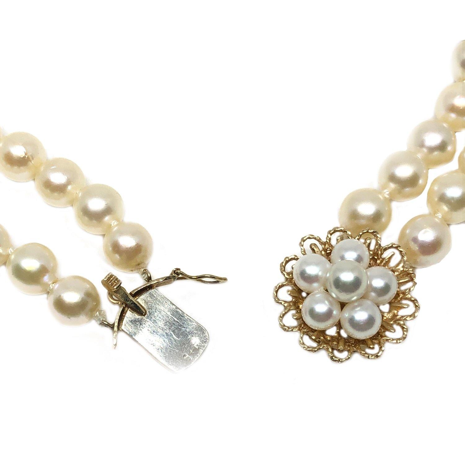 Double Strand Japanese Saltwater Cultured Akoya Pearl Necklace - 14K Yellow Gold 15.50 & 16.75 Inch