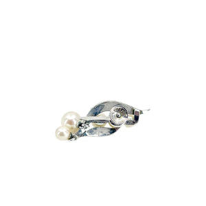 Dangle Leaf Akoya Saltwater Cultured Pearl Engraved Vintage Screwback Earrings- Sterling Silver