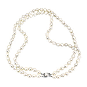 Japanese Vintage Double Strand Saltwater Cultured Baroque Akoya Pearl Choker Necklace -Sterling Silver 15.50 & 16 Inch