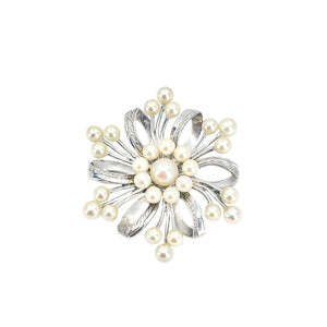 Atomic Age Modernist Burst Japanese Saltwater Akoya Vintage Cultured Pearl Brooch- Sterling Silver