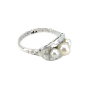 Art Deco Engraved Japanese Saltwater Akoya Cultured Pearl Ring- Sterling Silver Sz 6