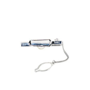 Retro Floral Engraved Mid Century Modern Men's Japanese Saltwater Akoya Cultured Pearl Tie Bar- Sterling Silver