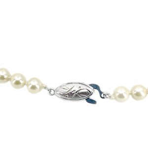 Engraved Art Deco Japanese Saltwater Cultured Akoya Pearl Vintage Necklace - Sterling Silver 18 Inch