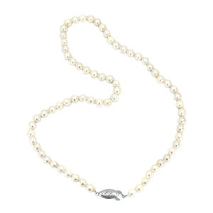 Engraved Art Deco Japanese Saltwater Cultured Akoya Pearl Vintage Necklace - Sterling Silver 18 Inch