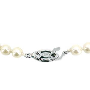Engraved Art Deco Japanese Saltwater Cultured Akoya Pearl Vintage Necklace - Sterling Silver 18 Inch