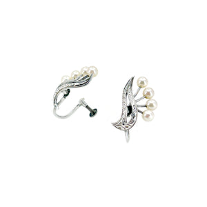 Vintage Engraved Spray Akoya Saltwater Cultured Pearl Screwback Earrings- Sterling Silver