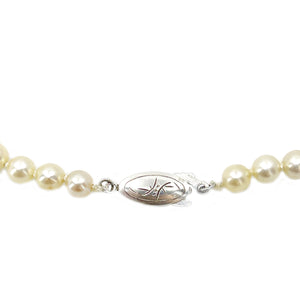 Art Deco Engraved Japanese Saltwater Cultured Akoya Pearl Vintage Choker Necklace - Sterling Silver 16.50 Inch