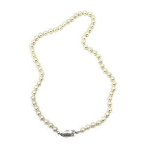 Art Deco Engraved Japanese Saltwater Cultured Akoya Pearl Vintage Choker Necklace - Sterling Silver 16.50 Inch