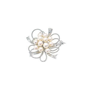 Atomic Age Engraved Burst Japanese Saltwater Akoya Vintage Cultured Pearl Brooch- Sterling Silver