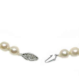 Filigree Vintage Japanese Saltwater Cultured Akoya Pearl Strand - 14K White Gold 22 Inch