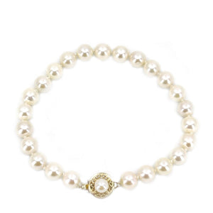 Filigree Japanese Saltwater Akoya Cultured Graduated Pearl Bracelet- 14K Yellow Gold