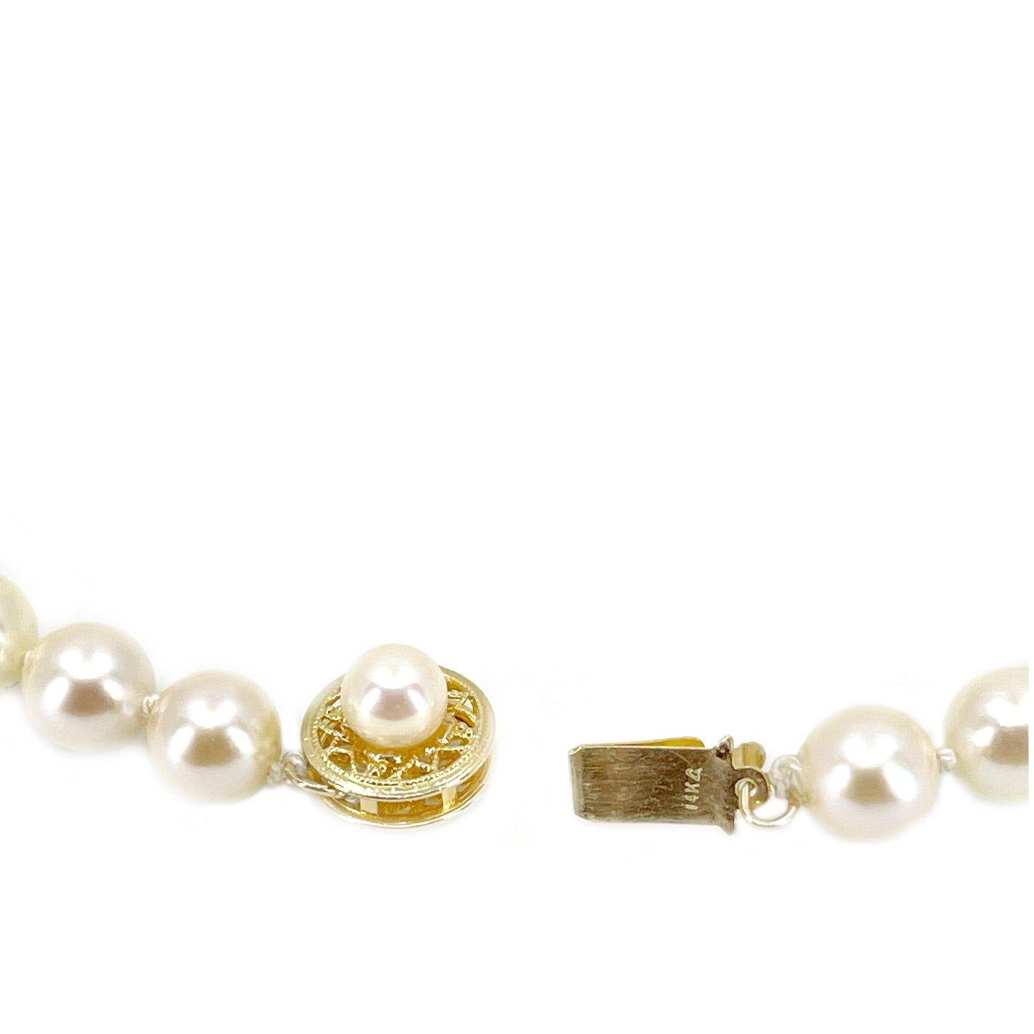 Filigree Japanese Saltwater Akoya Cultured Graduated Pearl Bracelet- 14K Yellow Gold