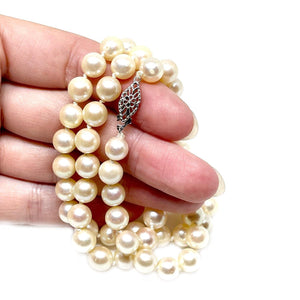 Filigree Vintage Japanese Saltwater Cultured Akoya Pearl Strand - 14K White Gold 22 Inch
