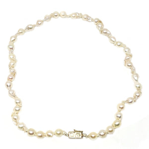 Baroque Fire Ball Japanese Saltwater Cultured Akoya Pearl Strand - 14K Yellow Gold 17.50 Inch
