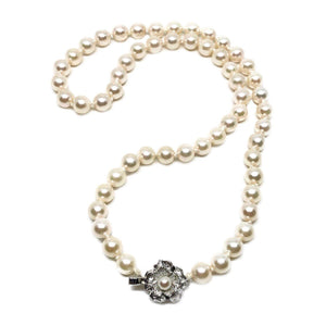 Floral Mid-Century Japanese Saltwater Cultured Akoya Pearl Necklace - Sterling Silver