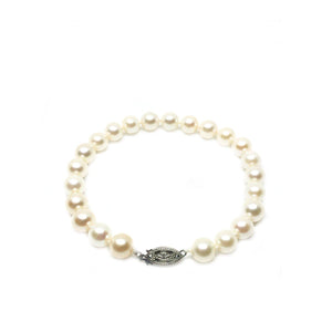 Japanese Floral Saltwater Akoya Cultured Pearl Bracelet- Sterling Silver