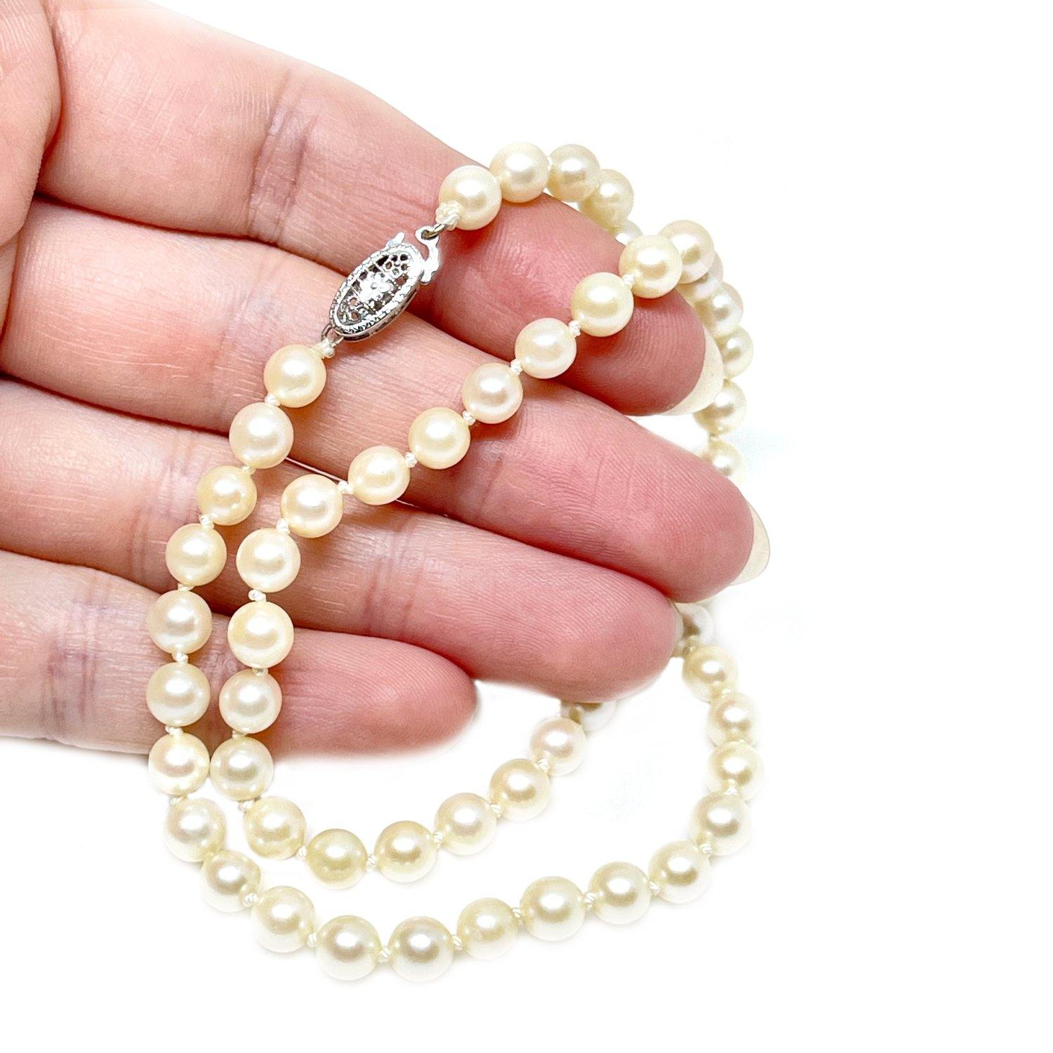 Graduated Blossom Japanese Saltwater Cultured Akoya Pearl Strand - 14K White Gold 15.50 Inch