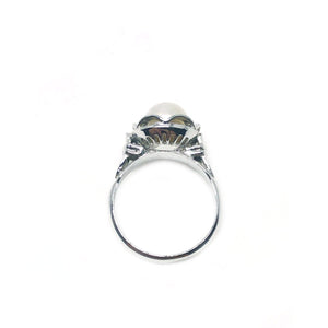 Floral Halo Japanese Saltwater Akoya Cultured Pearl Ring- Sterling Silver Sz 4 1/2 Side