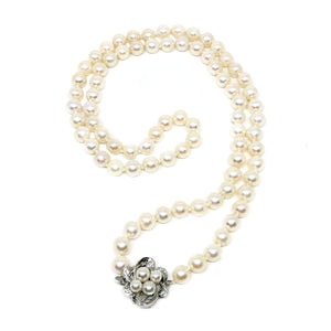 Mid Century Floral Japanese Saltwater Cultured Akoya Pearl Strand - Silver Vintage 29.50 - Vintage Valuable Pearls