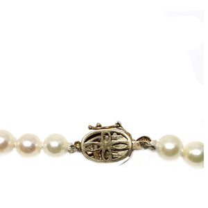 Leafy Mid Century Japanese Saltwater Cultured Akoya Pearl Strand - 14K Yellow Gold 15.25 Inch