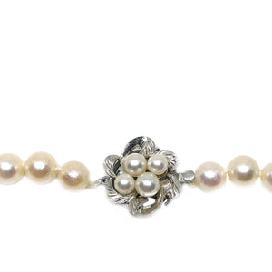 Mid Century Floral Japanese Saltwater Cultured Akoya Pearl Strand - Silver Vintage 29.50