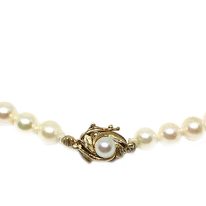 Leafy Mid Century Japanese Saltwater Cultured Akoya Pearl Strand - 14K Yellow Gold 15.25 Inch