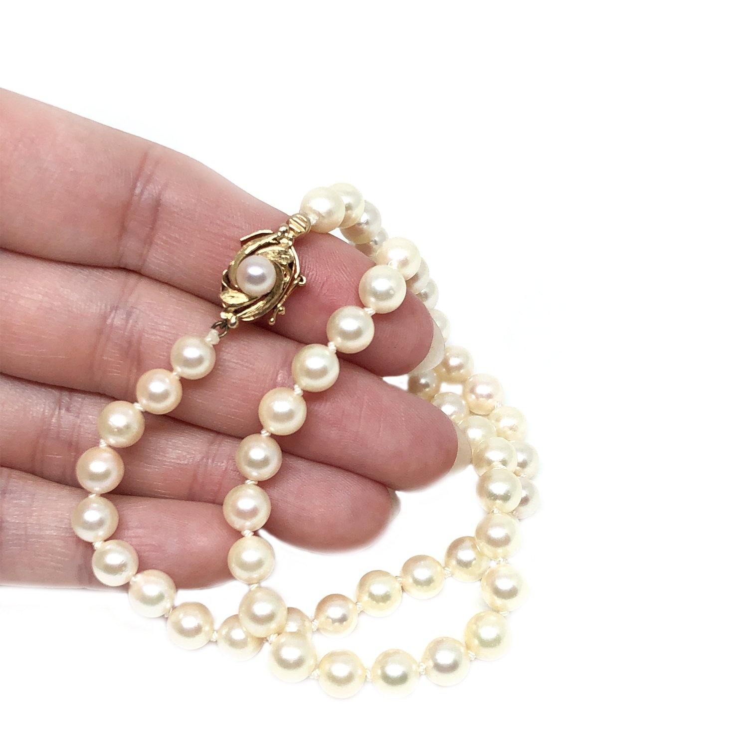 Leafy Mid Century Japanese Saltwater Cultured Akoya Pearl Strand - 14K ...
