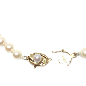 Leafy Mid Century Japanese Saltwater Cultured Akoya Pearl Strand - 14K Yellow Gold 15.25 Inch