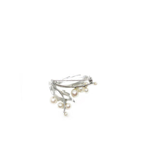 Back Nouveau Floral Branch Japanese Akoya Cultured Saltwater Pearl Brooch- Sterling Silver