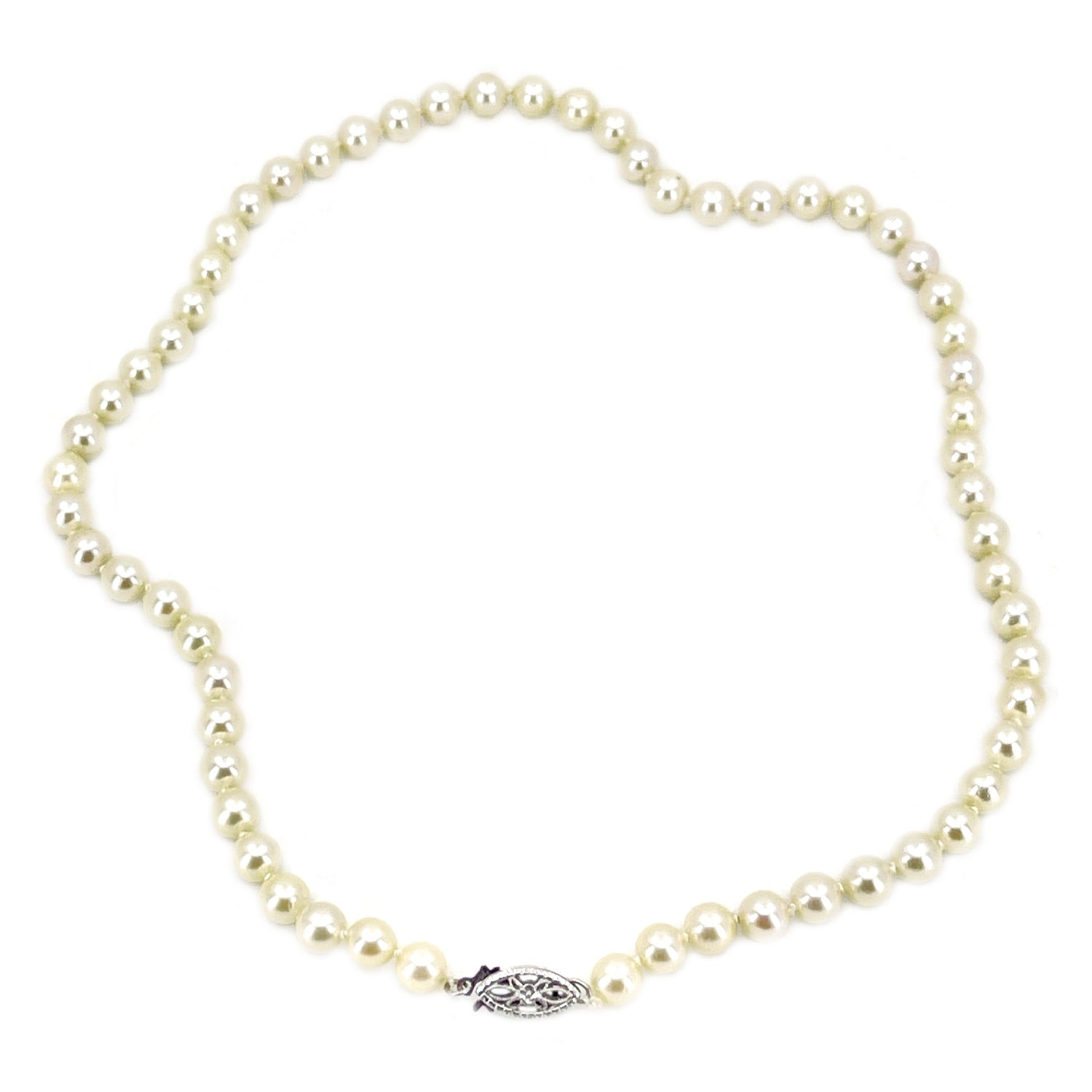 Floral Choker Japanese Saltwater Cultured Akoya Pearl Strand - 14K White Gold 15 Inch