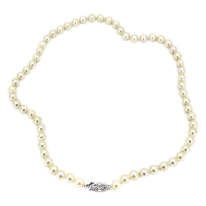 Floral Choker Japanese Saltwater Cultured Akoya Pearl Strand - 14K White Gold 15 Inch