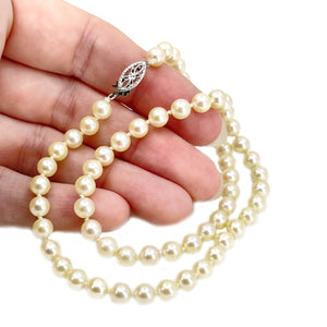 Floral Choker Japanese Saltwater Cultured Akoya Pearl Strand - 14K White Gold 15 Inch