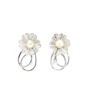 Flower A&Z Designer Akoya Saltwater Cultured Pearl Screwback Earrings- Sterling Silver