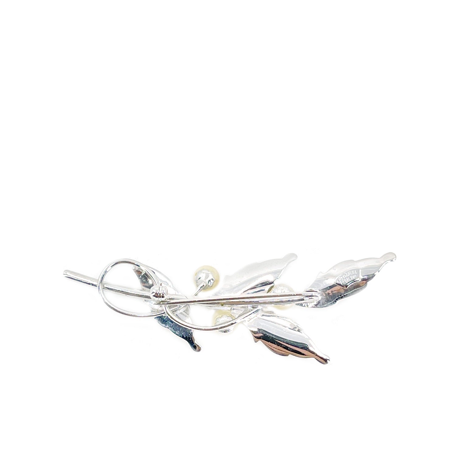 Van Dell Japanese Saltwater Cultured Akoya Pearl Leaf Brooch- Sterling Silver