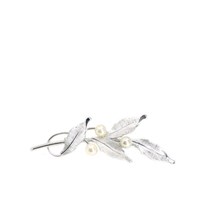 Van Dell Japanese Saltwater Cultured Akoya Pearl Leaf Brooch- Sterling Silver