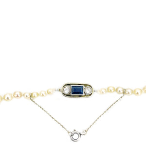 French Art Deco Japanese Cultured Akoya Pearl Spinel Paste Necklace -Sterling Silver 20.50 Inch
