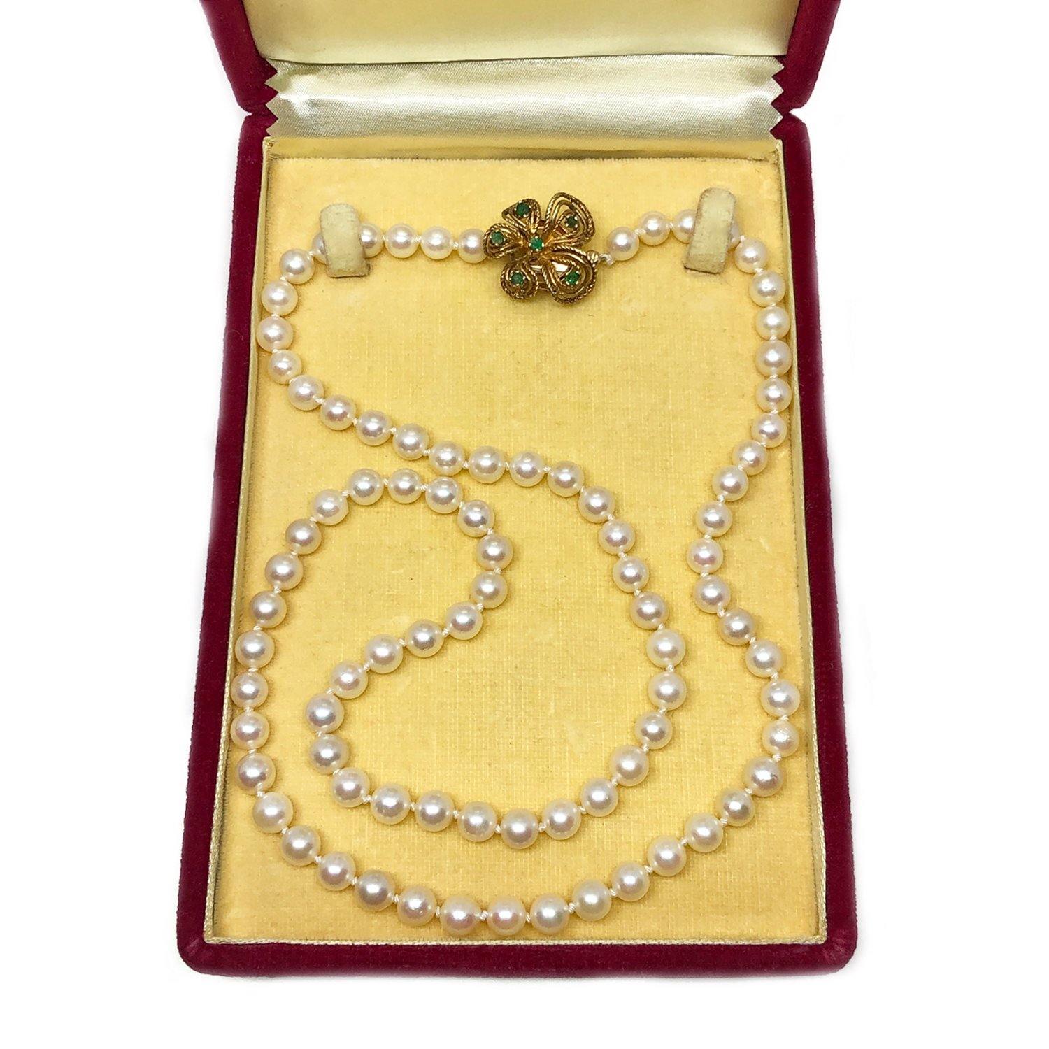 Fuji Pearl Emerald Japanese Cultured Akoya Pearl Strand - 14K Yellow Gold 24 Inch Zoom