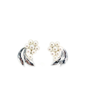 Fuji Pearl Cluster Akoya Saltwater Cultured Pearl Screwback Earrings- Sterling Silver