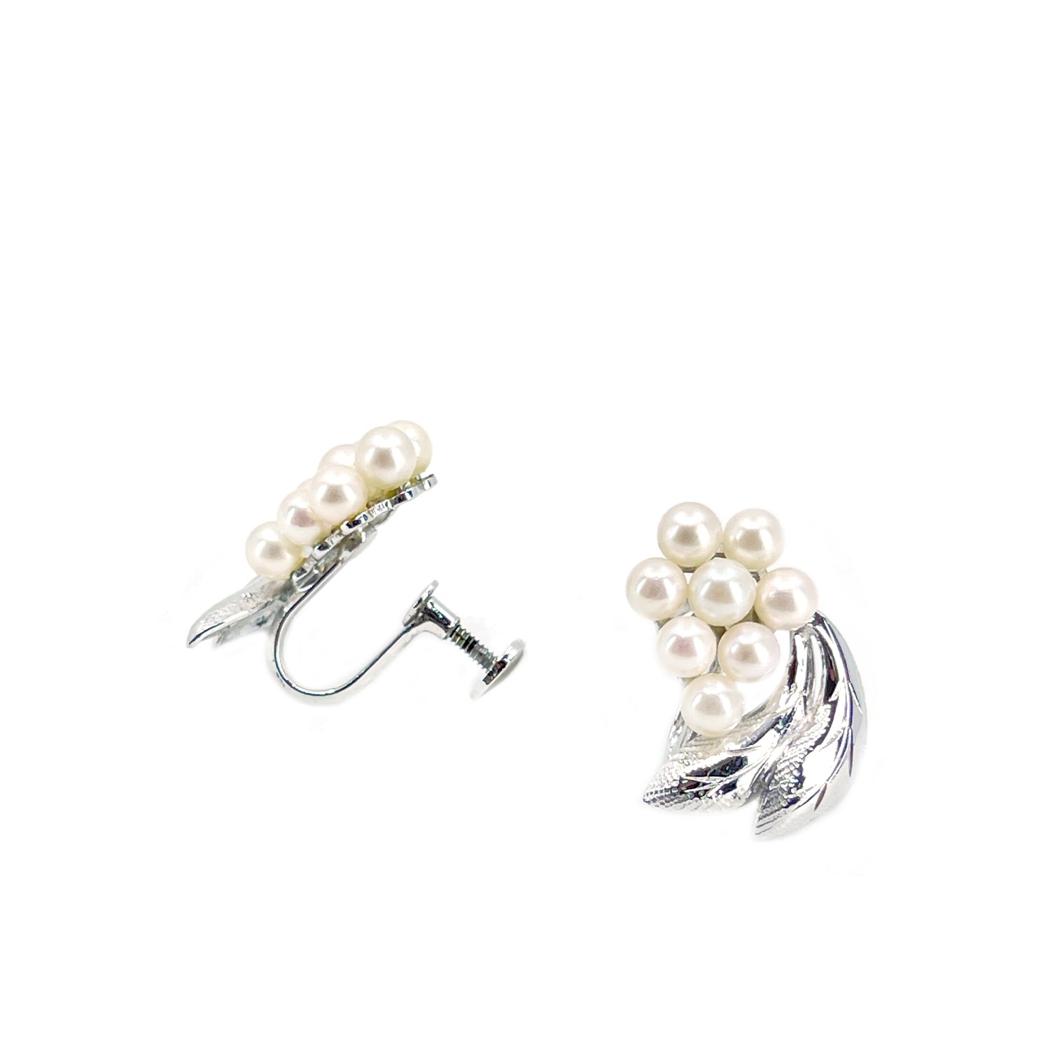 Fuji Pearl Cluster Akoya Saltwater Cultured Pearl Screwback Earrings- Sterling Silver