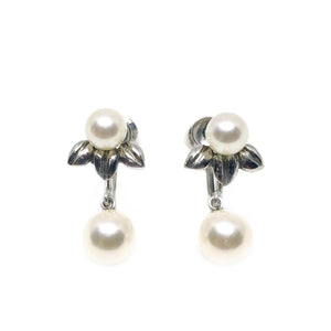 Leaf Fuji Pearl Designer Akoya Saltwater Cultured Pearl Screwback Earrings- Sterling Silver