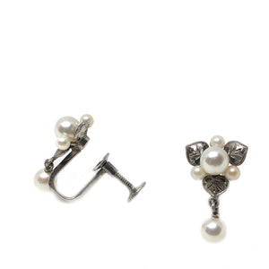 Leaf Fuji Pearl Designer Akoya Saltwater Cultured Pearl Screwback Earrings- Sterling Silver