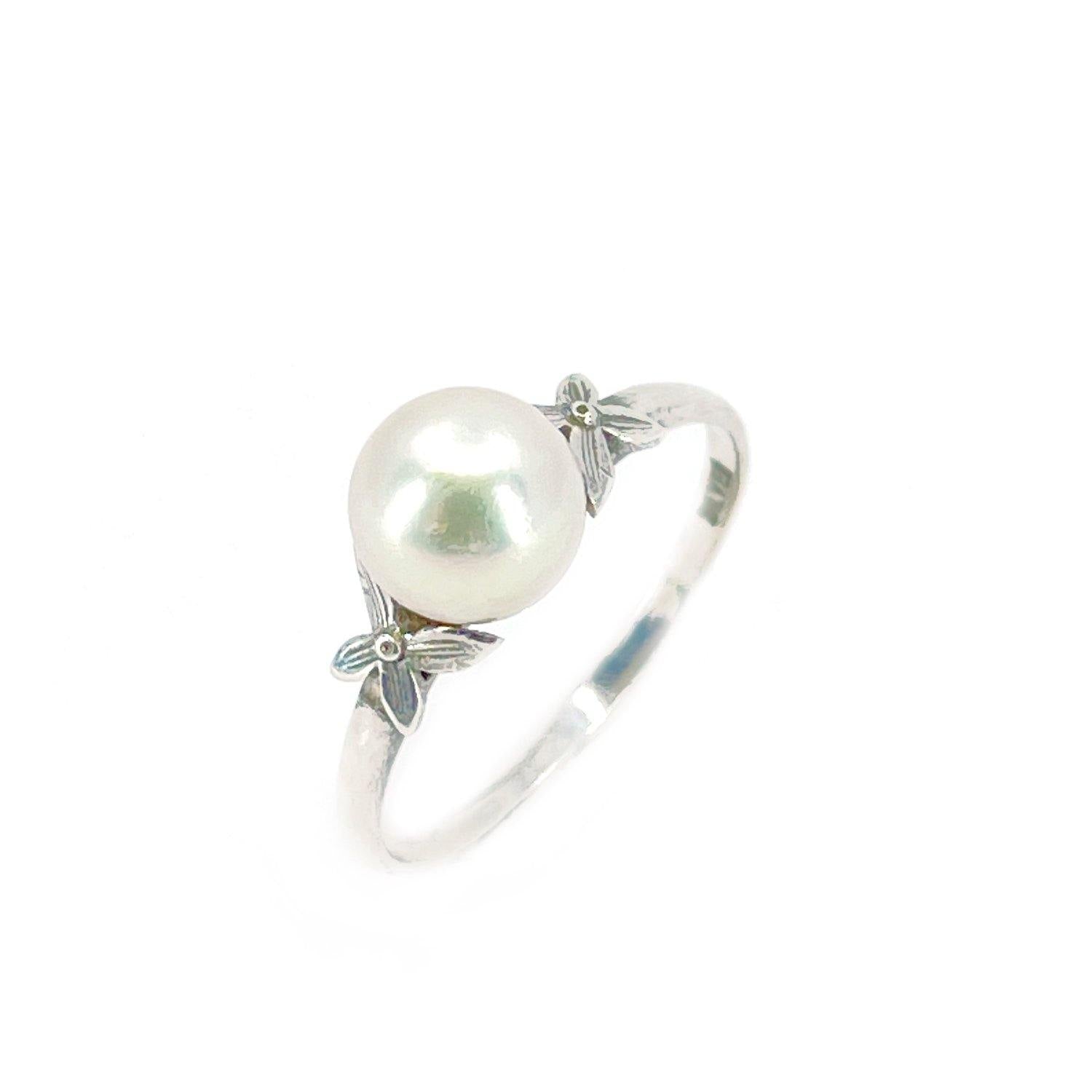 Fuji Pearl Butterfly Japanese Saltwater Akoya Cultured Pearl Ring- Sterling Silver Sz 8