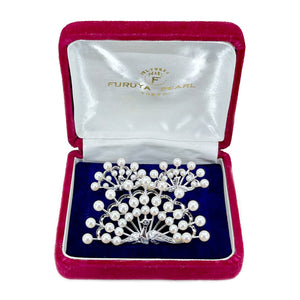 Furuya Peacock Vintage Japanese Saltwater Cultured Akoya Pearl Brooch & Screwback Earring Set- Sterling Silver