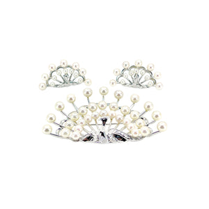 Furuya Peacock Vintage Japanese Saltwater Cultured Akoya Pearl Brooch & Screwback Earring Set- Sterling Silver