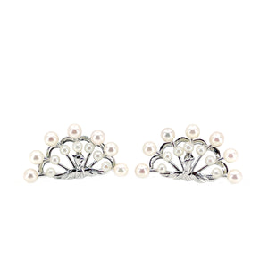 Furuya Peacock Vintage Japanese Saltwater Cultured Akoya Pearl Brooch & Screwback Earring Set- Sterling Silver