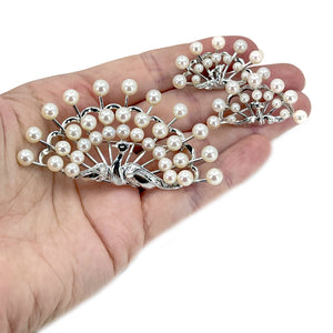 Furuya Peacock Vintage Japanese Saltwater Cultured Akoya Pearl Brooch & Screwback Earring Set- Sterling Silver