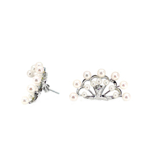 Furuya Peacock Vintage Japanese Saltwater Cultured Akoya Pearl Brooch & Screwback Earring Set- Sterling Silver
