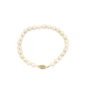 Vintage White Japanese Saltwater Akoya Cultured Pearl Bracelet- 14K Yellow Gold Filled