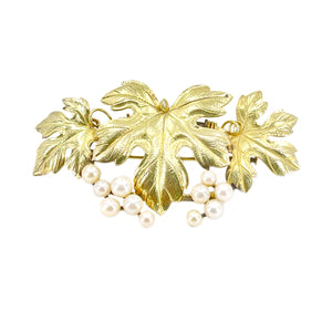 WWII Mikimoto Vintage Grape Japanese Cultured Saltwater Akoya Pearl Brooch- Sterling Silver Gold Plate